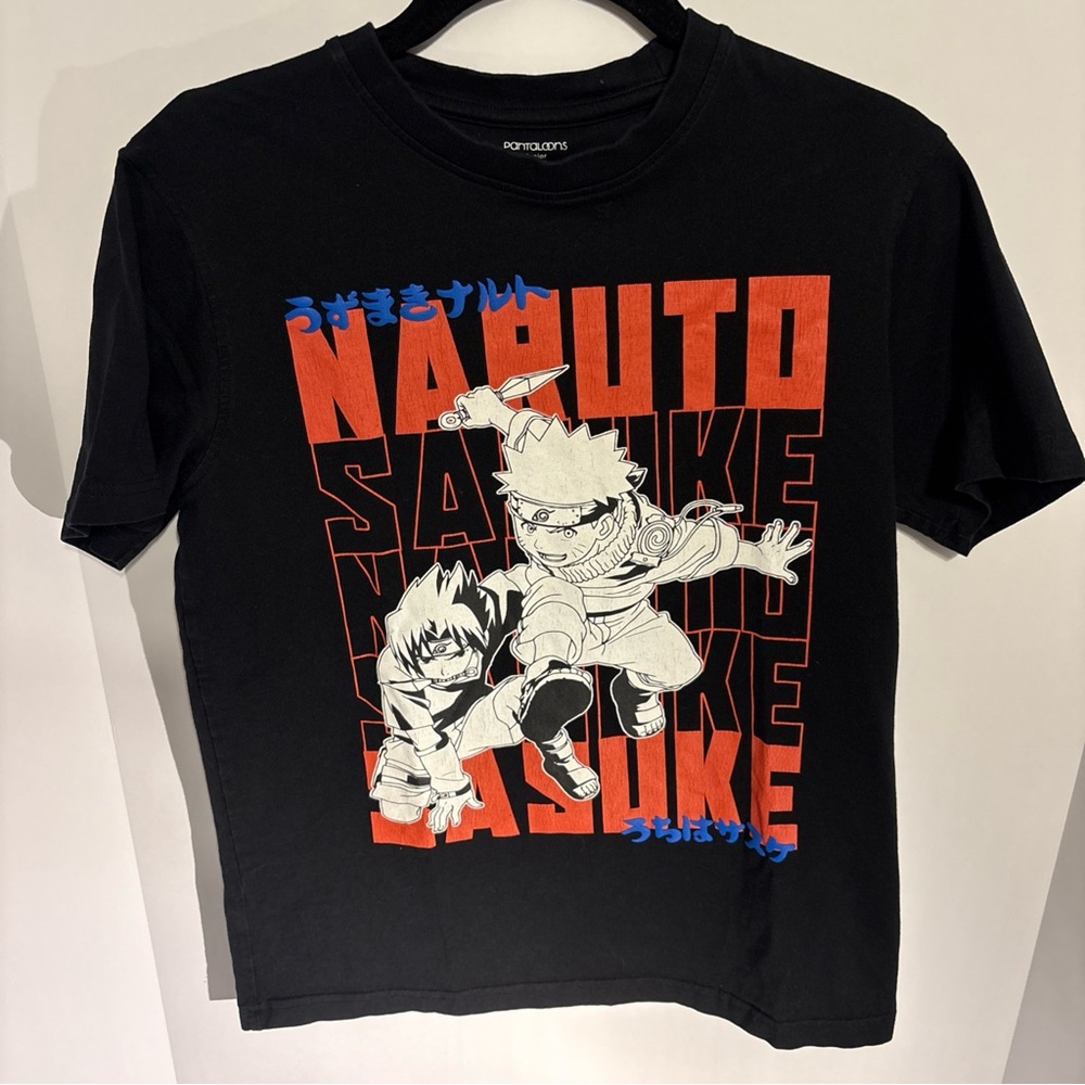 Naruto Graphic Tee in Black with Red & White Print